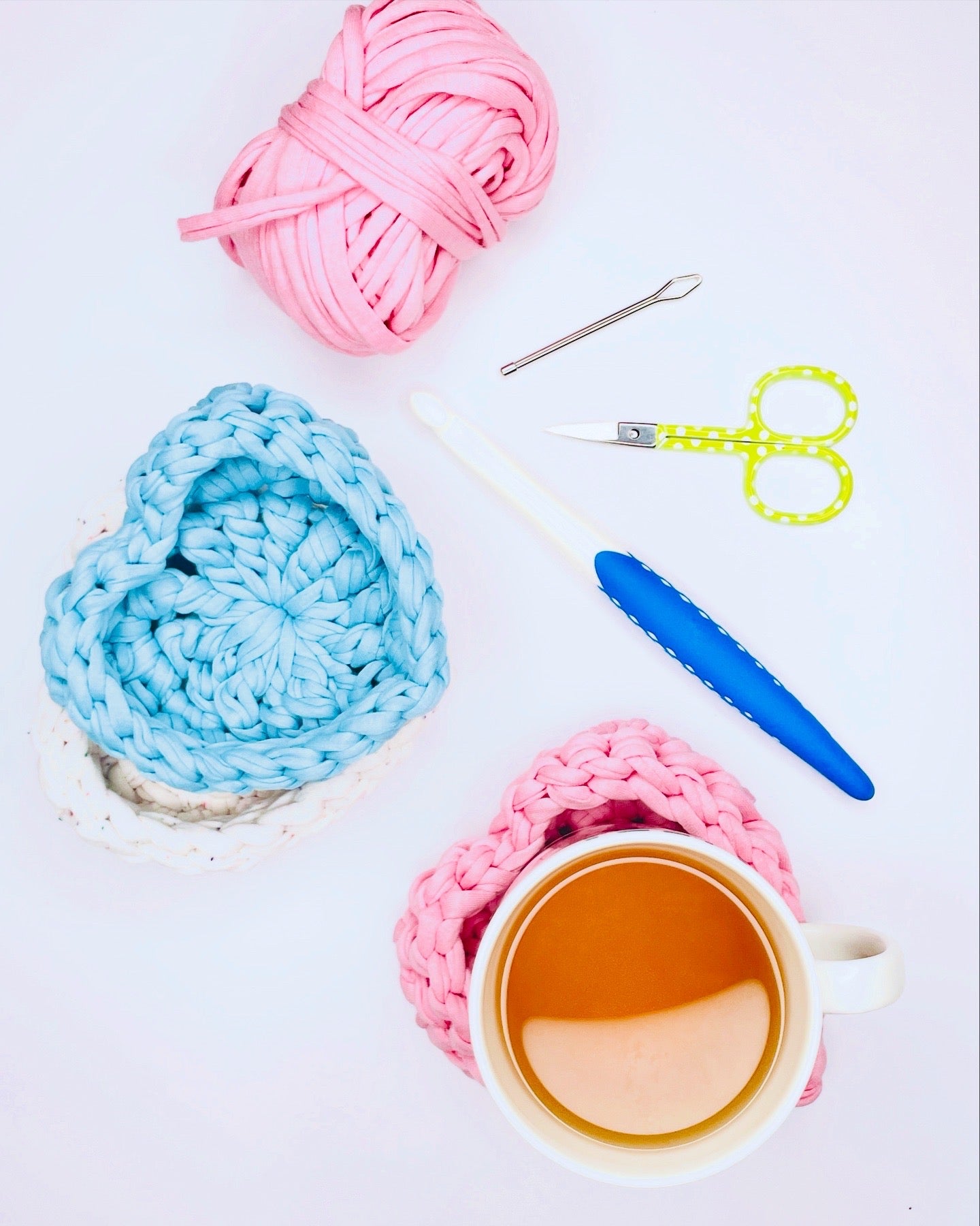 T-shirt Yarn Crochet Heart Coaster Pattern