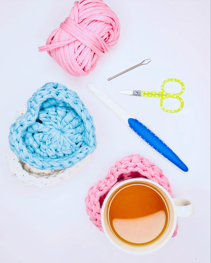 T-shirt Yarn Crochet Heart Coaster Pattern