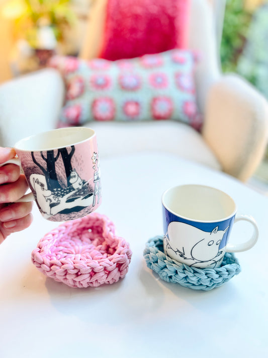 T-shirt Yarn Crochet Heart Coaster Pattern